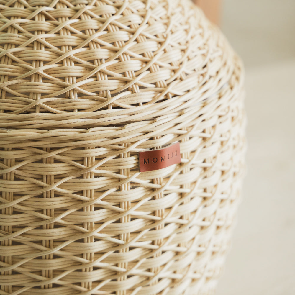 Pineapple Rattan Storage Basket | Logo Close Up Shot | Natural | MOMIJI