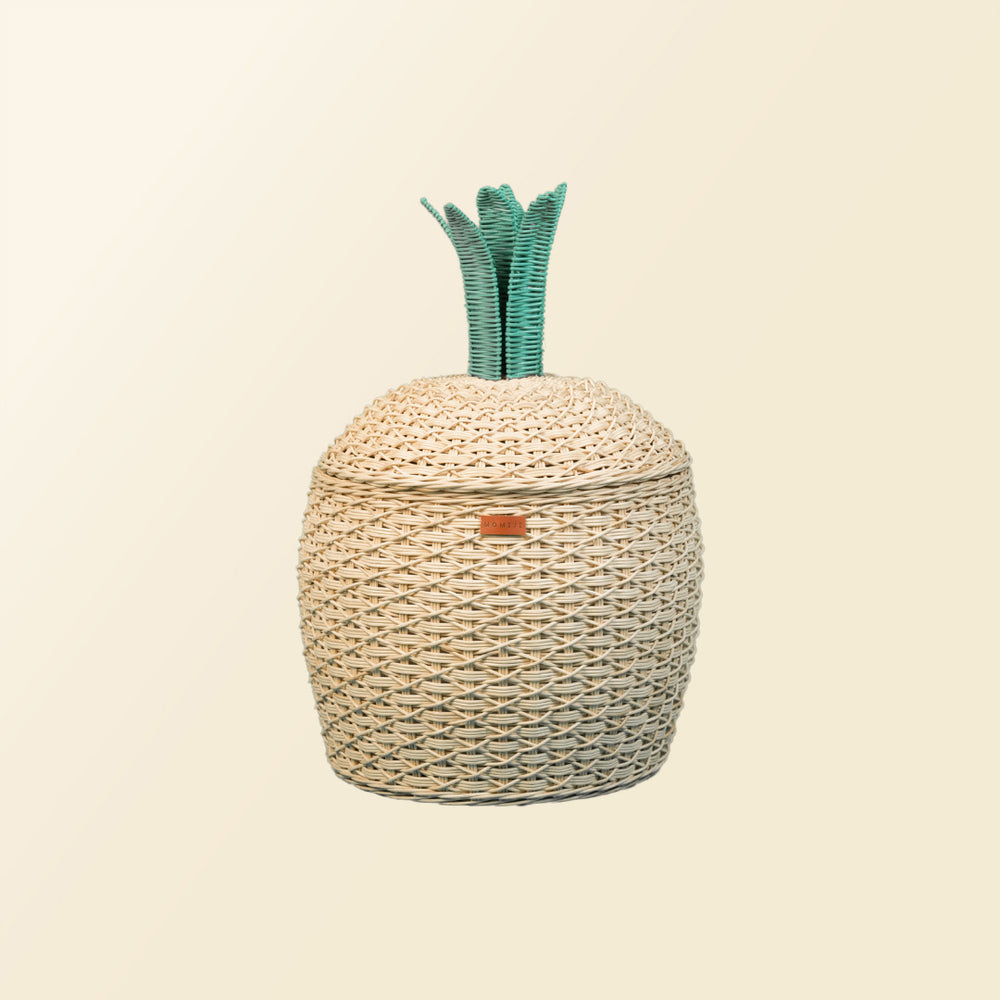 Pineapple Rattan Storage Basket | Lid Closed | Natural | MOMIJI