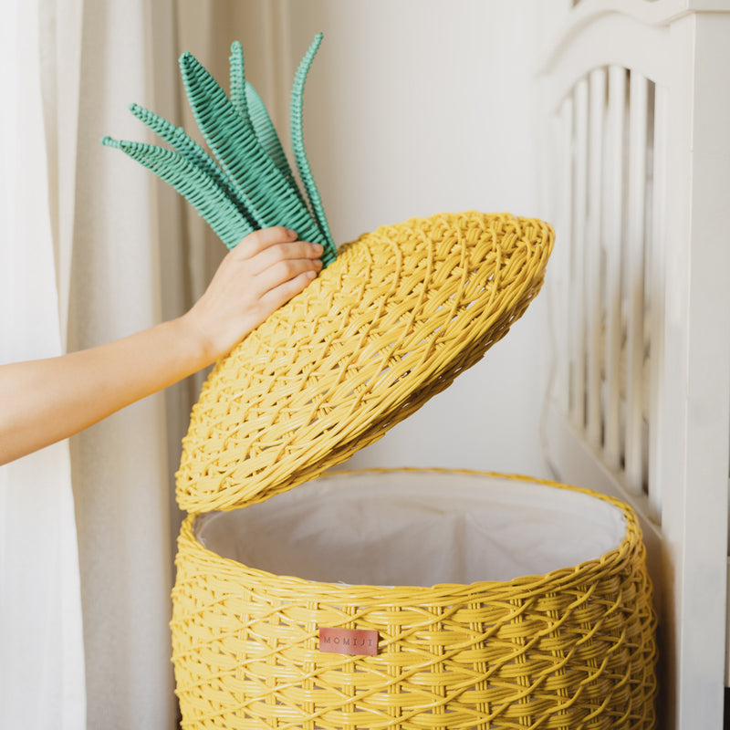 Pineapple Rattan Storage Basket | Opened | Yellow | MOMIJI