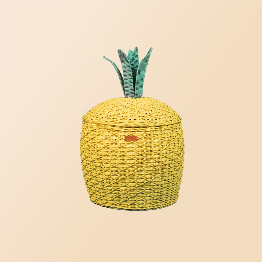 Pineapple Rattan Storage Basket | Closed | Front View | Yellow | MOMIJI