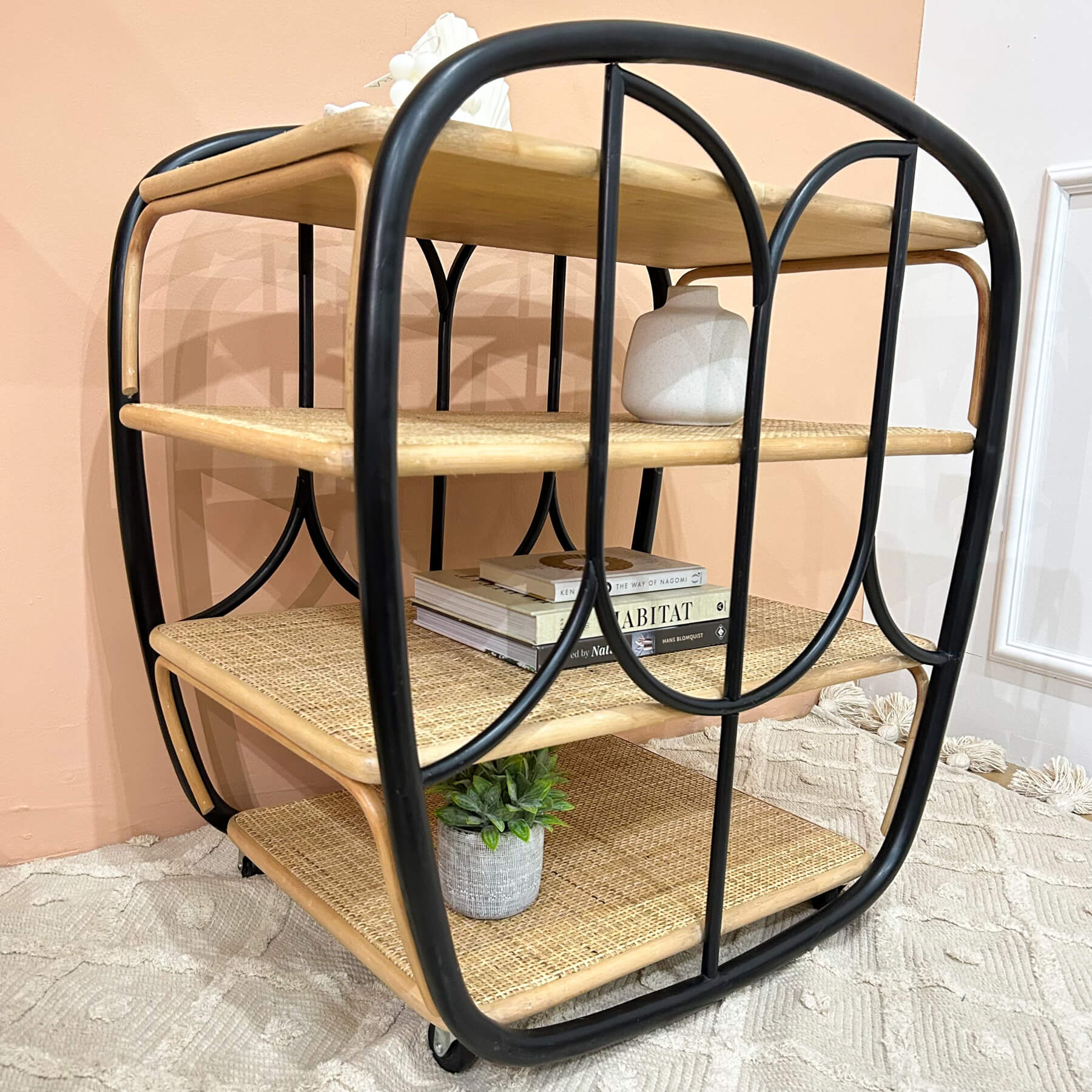 Posy Rattan Bar Cart | Front View & Side View | Momiji