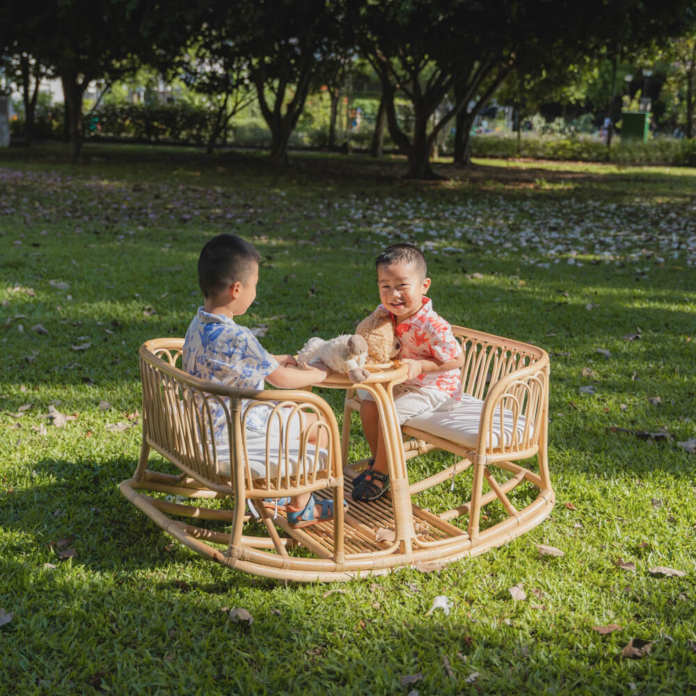 Leon Rocking Rattan Bench | Happy Kids Playing on Rocking Bench | MOMIJI