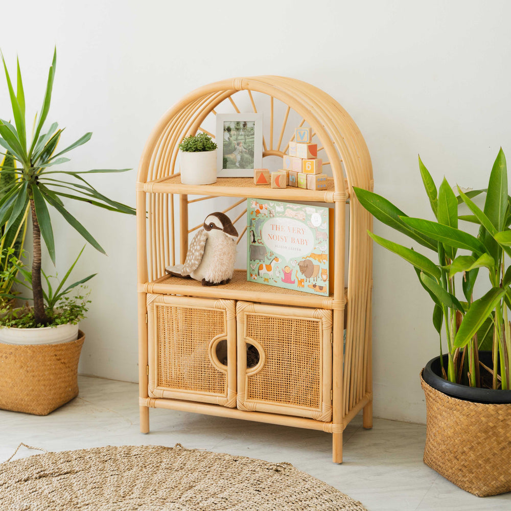 Rattan Shelves | Sunshine Arch Cabinet Shelf with Toys | Momiji