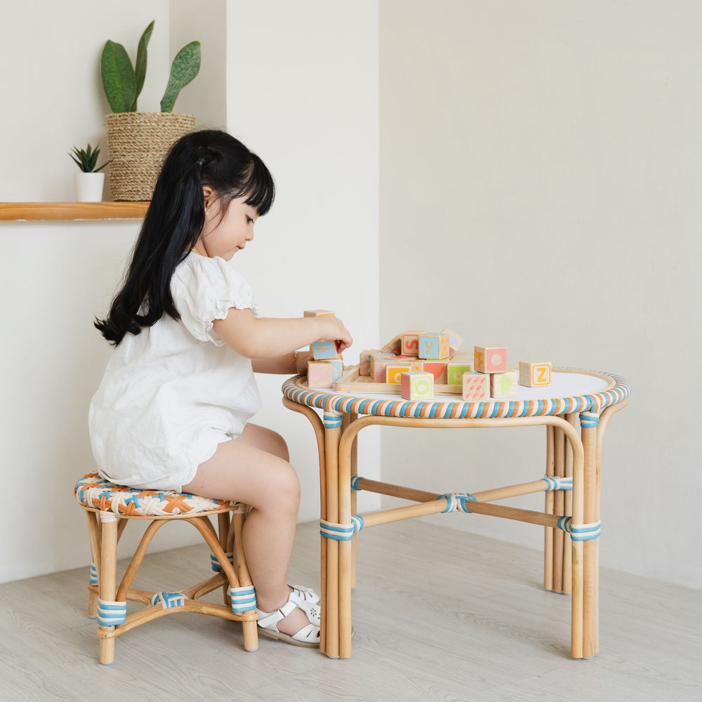 Rattan Table and Stool | Xander Kids Rattan Table and Stool | Toddler Playing | MOMIJI