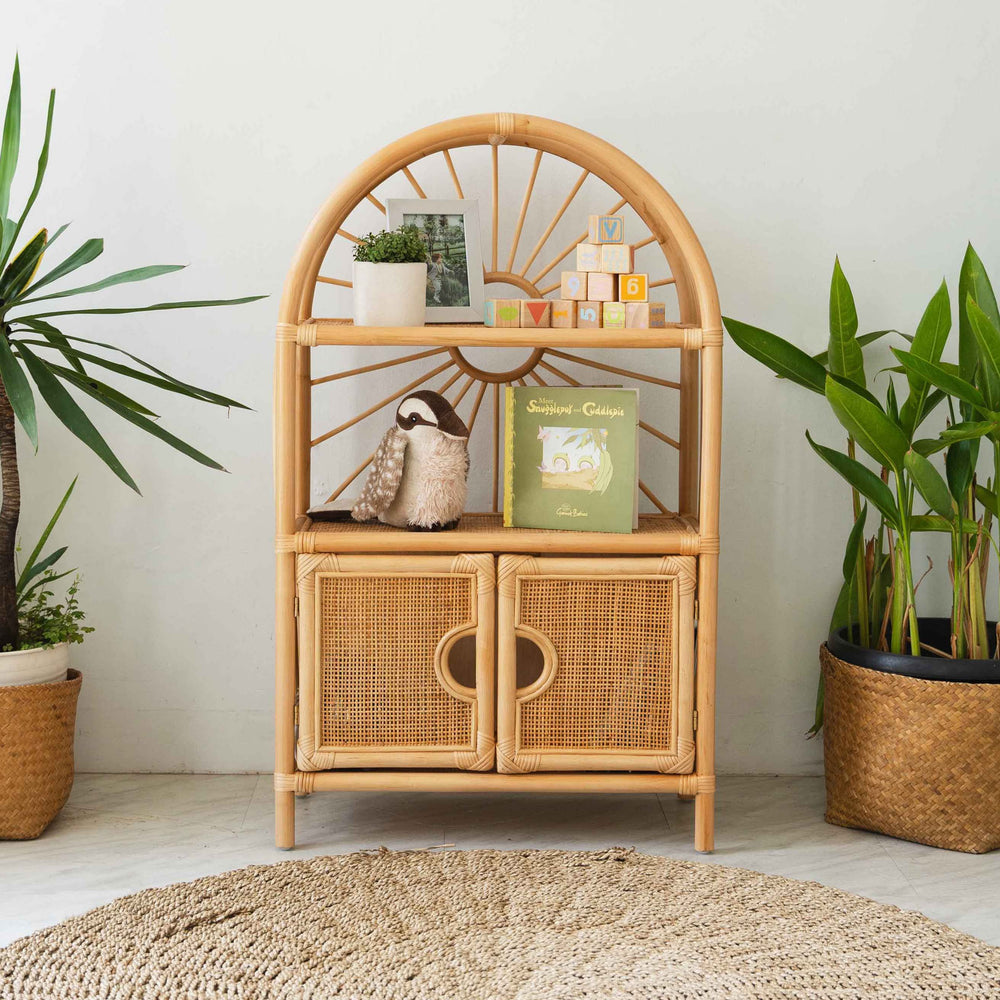 Rattan Shelves | Sunshine Arch Cabinet Shelf with Toys | Momiji