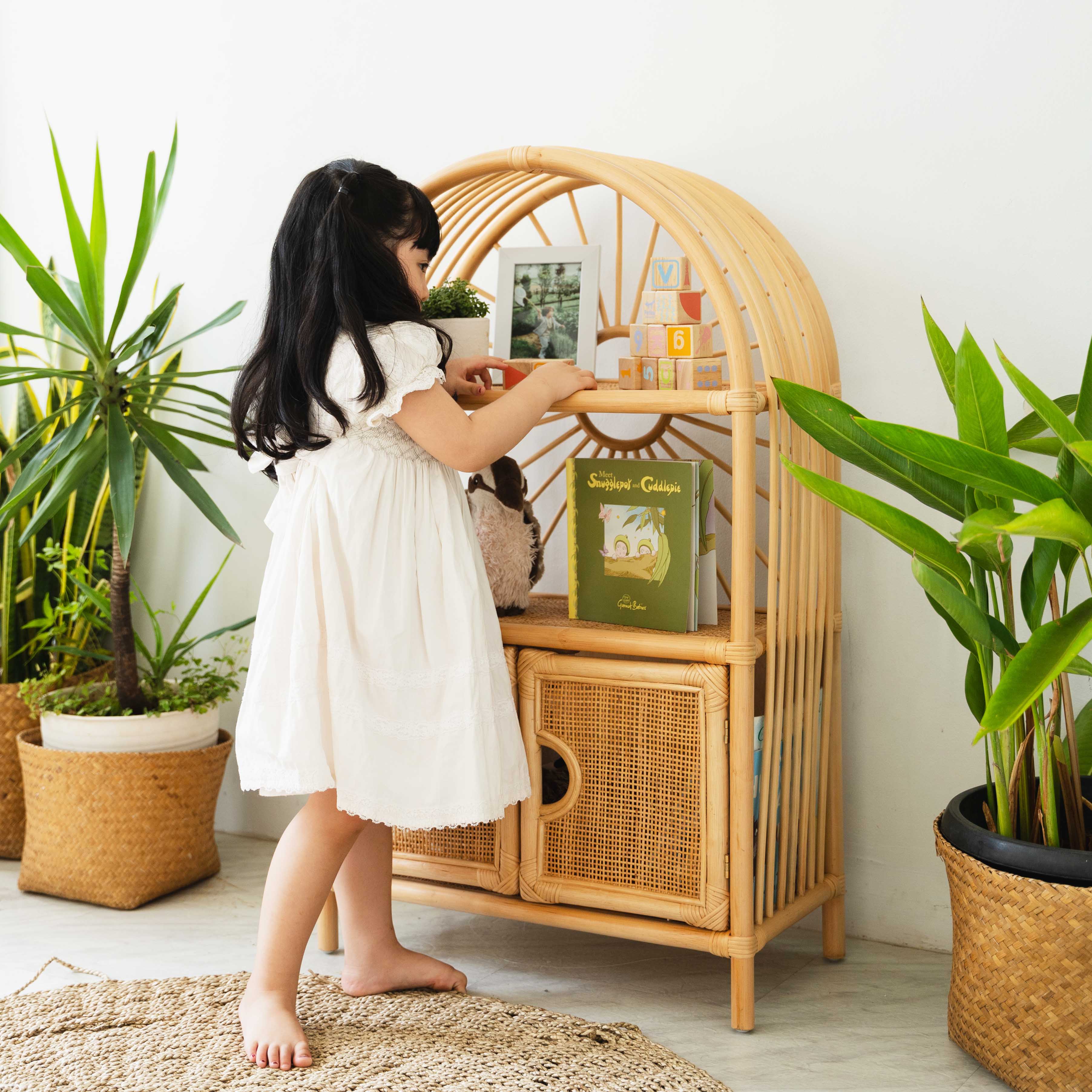 Rattan Shelves | Sunshine Arch Cabinet Shelf with Toys | Momiji