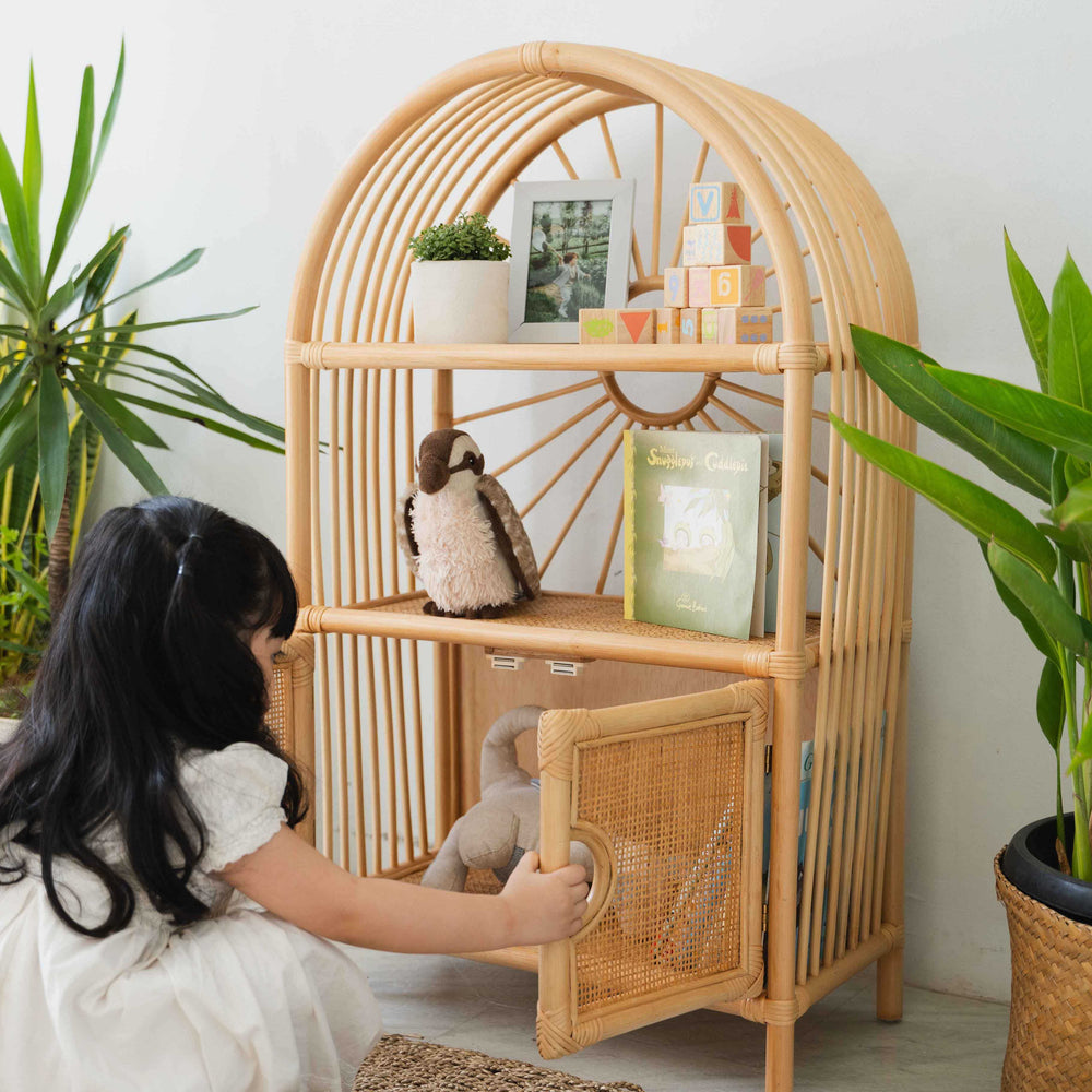 Rattan Shelves | Sunshine Arch Cabinet Shelf with Toys | Momiji