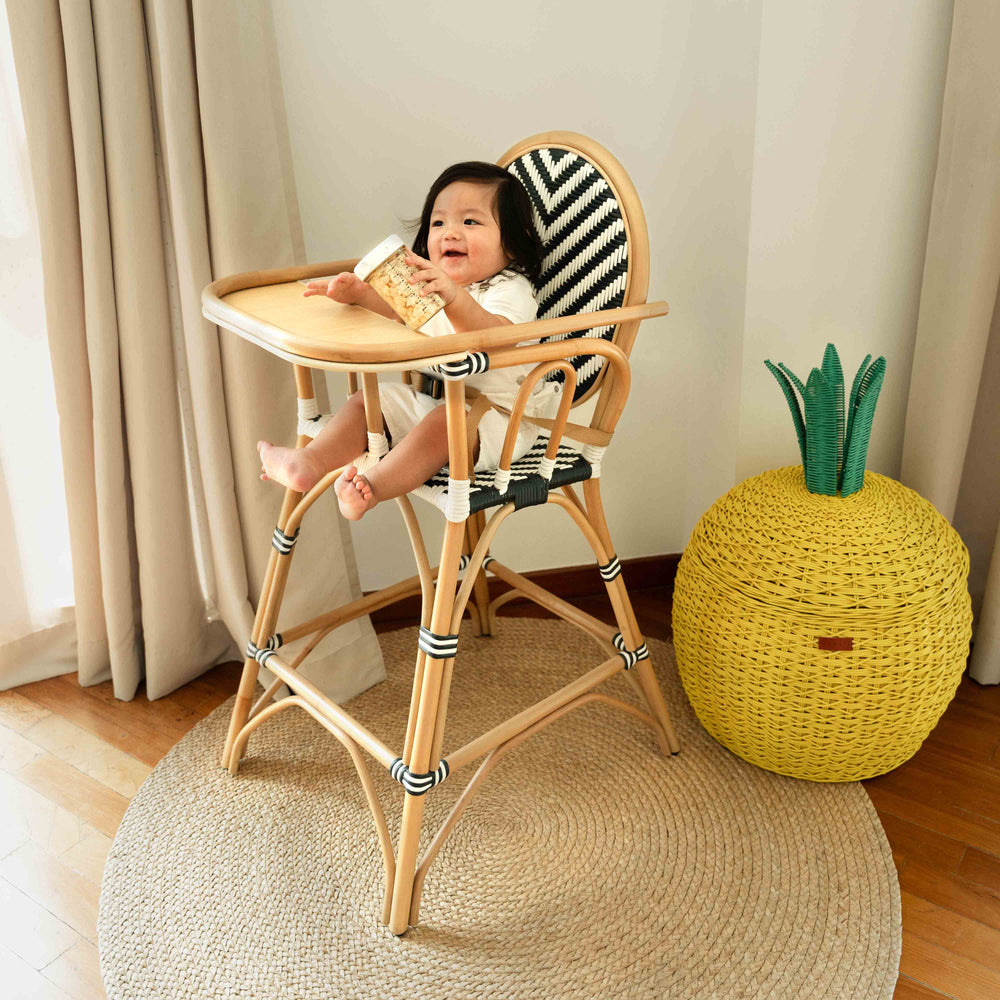 Rattan Chairs | Tumbuh Kids High Chair | Child Sitting on Wicker High Chair | MOMIJI