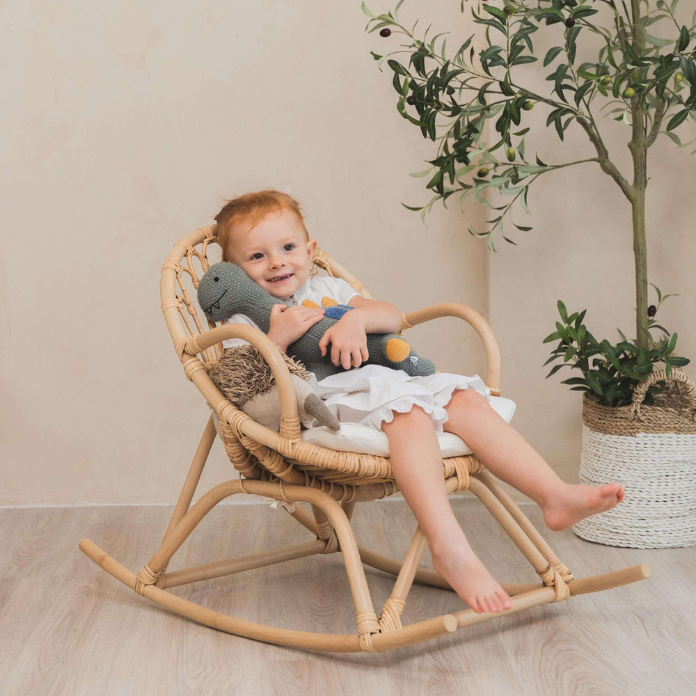 Twinkle Kids Rocking Chair | Rattan Chair | Happy Child with Doll on Chair | MOMIJI