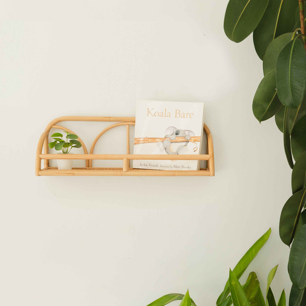 Rattan Shelves | Eloise Wall Display Shelf with Book & Decor | Momiji