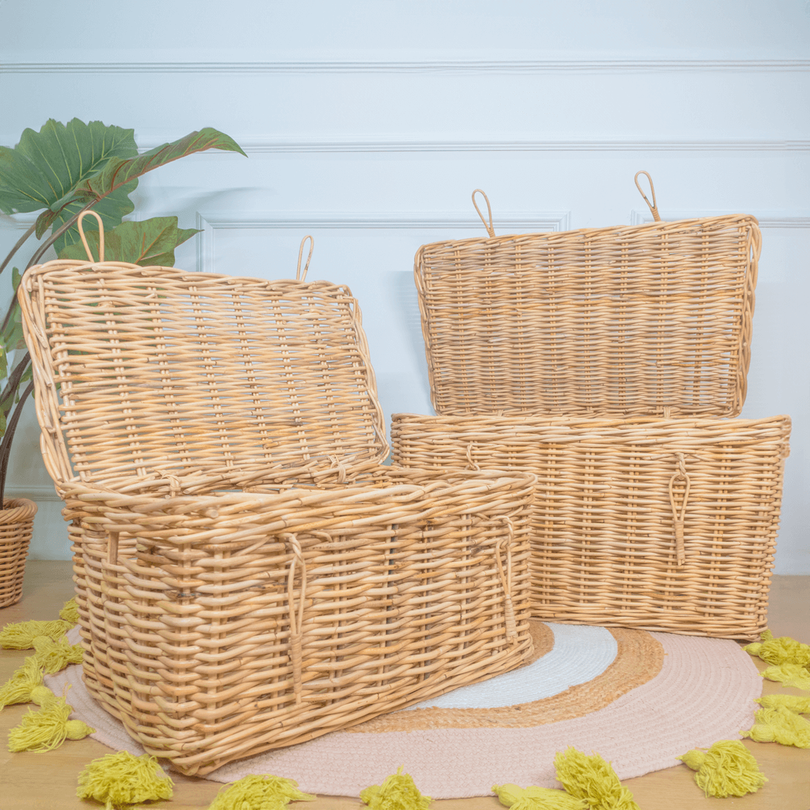 Rattan Storage Chest | Handwoven Wicker Trunk with Lid | Opened | Momiji