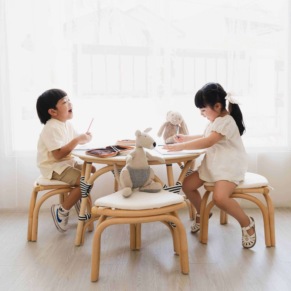 Rattan Table and Chairs | Aulia Kids Table - Large | Toddlers Playing | MOMIJI