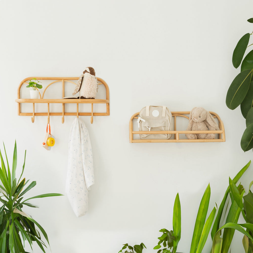 Rattan Shelves | Eloise Wall Display Shelf with Eleanor Hanging Wall Shelf | Momiji