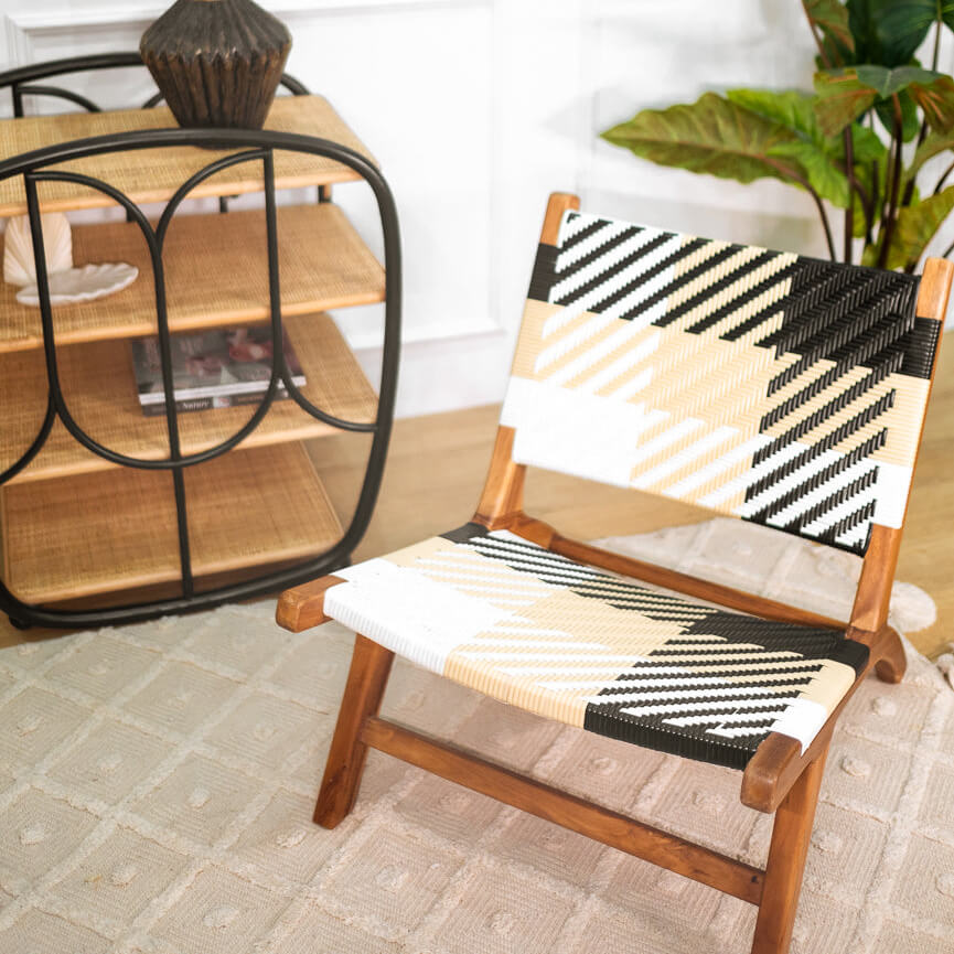 Mila Plaid Lounge Chair | Handcrafted Teak & Wicker | MOMIJI