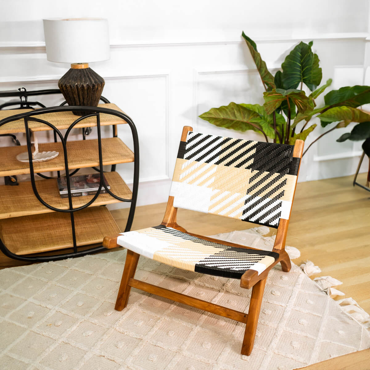 Mila Plaid Lounge Chair | Handcrafted Teak & Wicker | MOMIJI