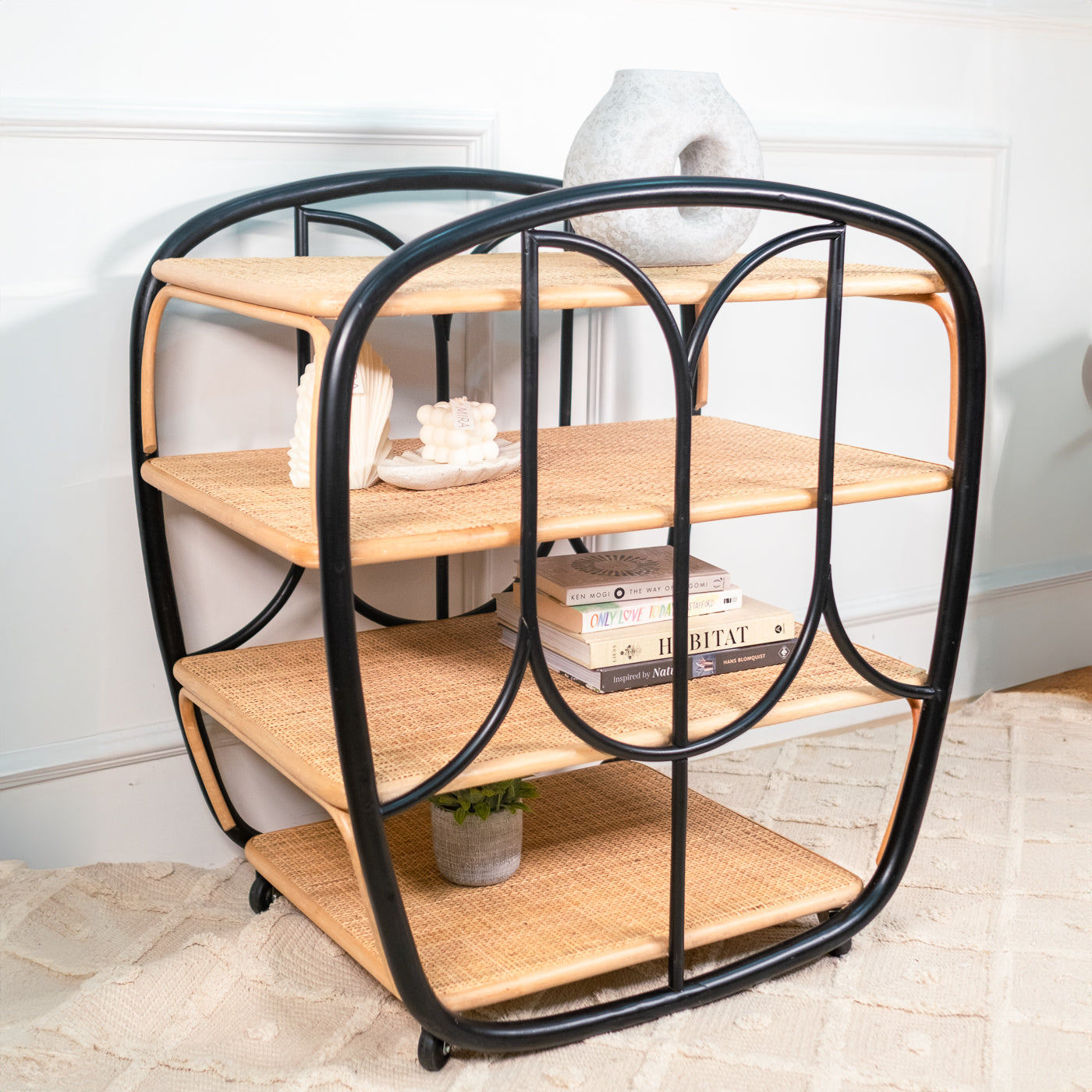 Posy Rattan Bar Cart | Front View & Side View | Momiji