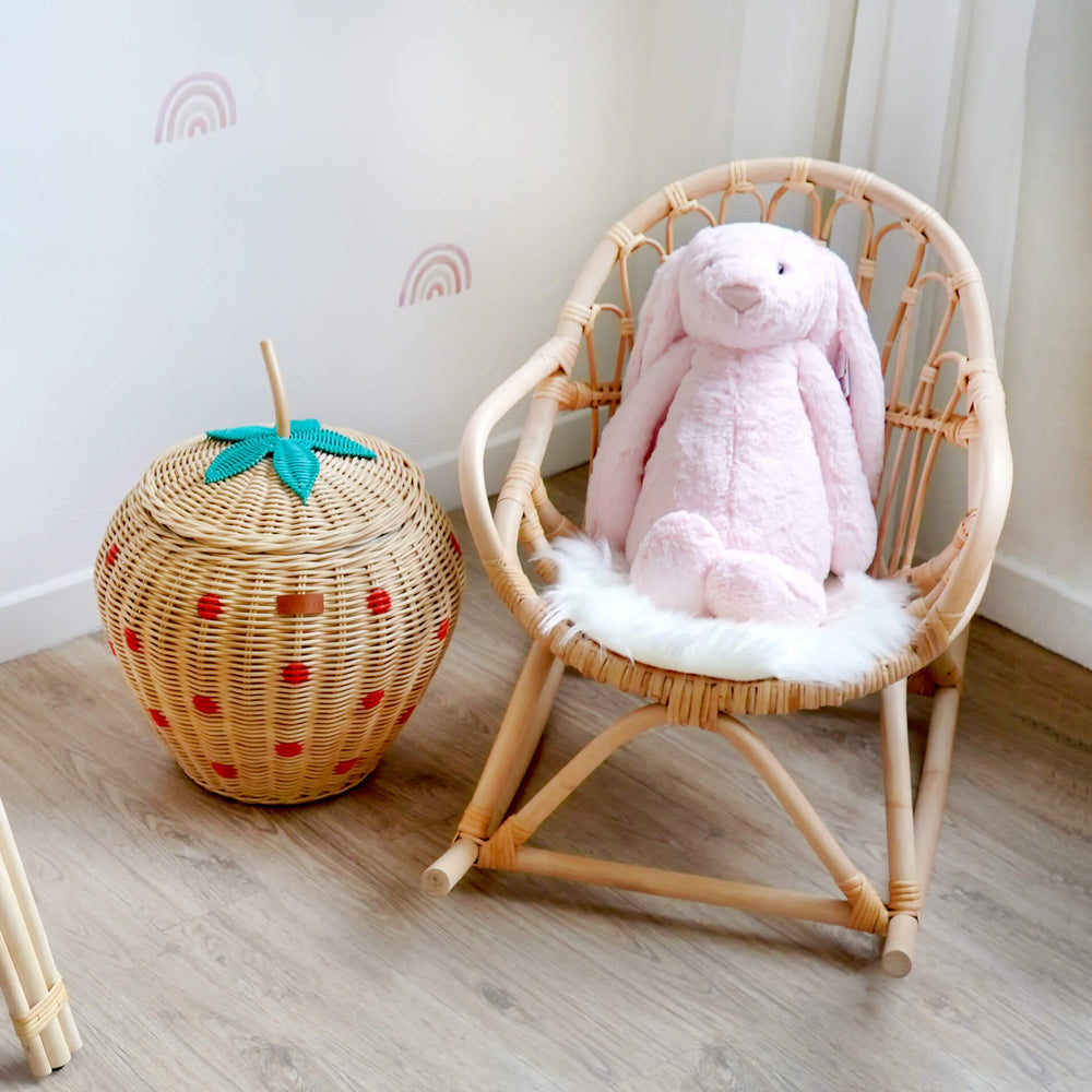 Twinkle Kids Rocking Chair | Rattan Chair | Pink Stuffed Doll on Chair | MOMIJI