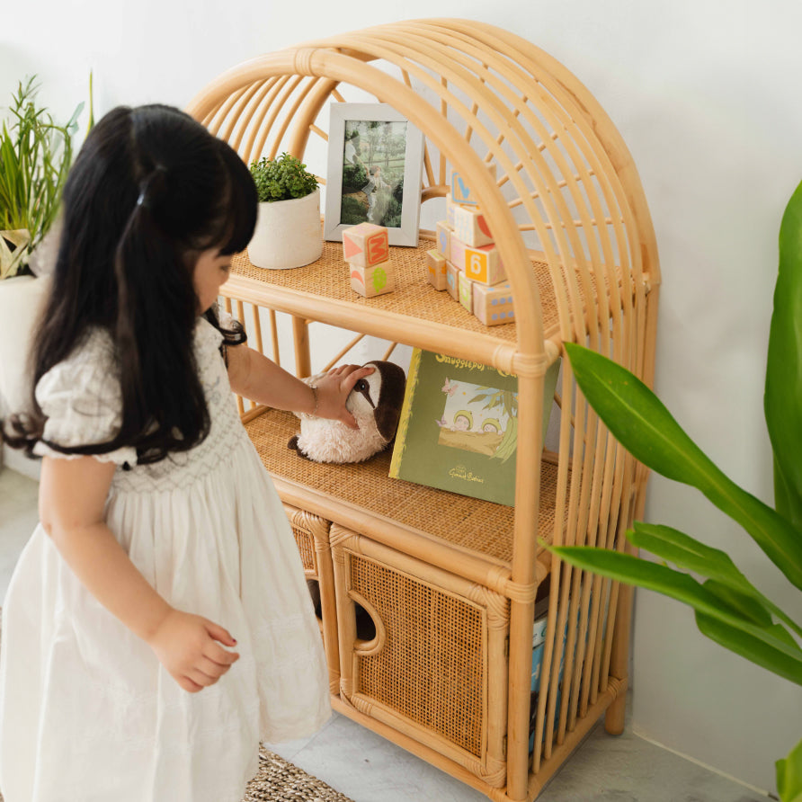 Rattan Shelves | Sunshine Arch Cabinet Shelf with Toys | Momiji