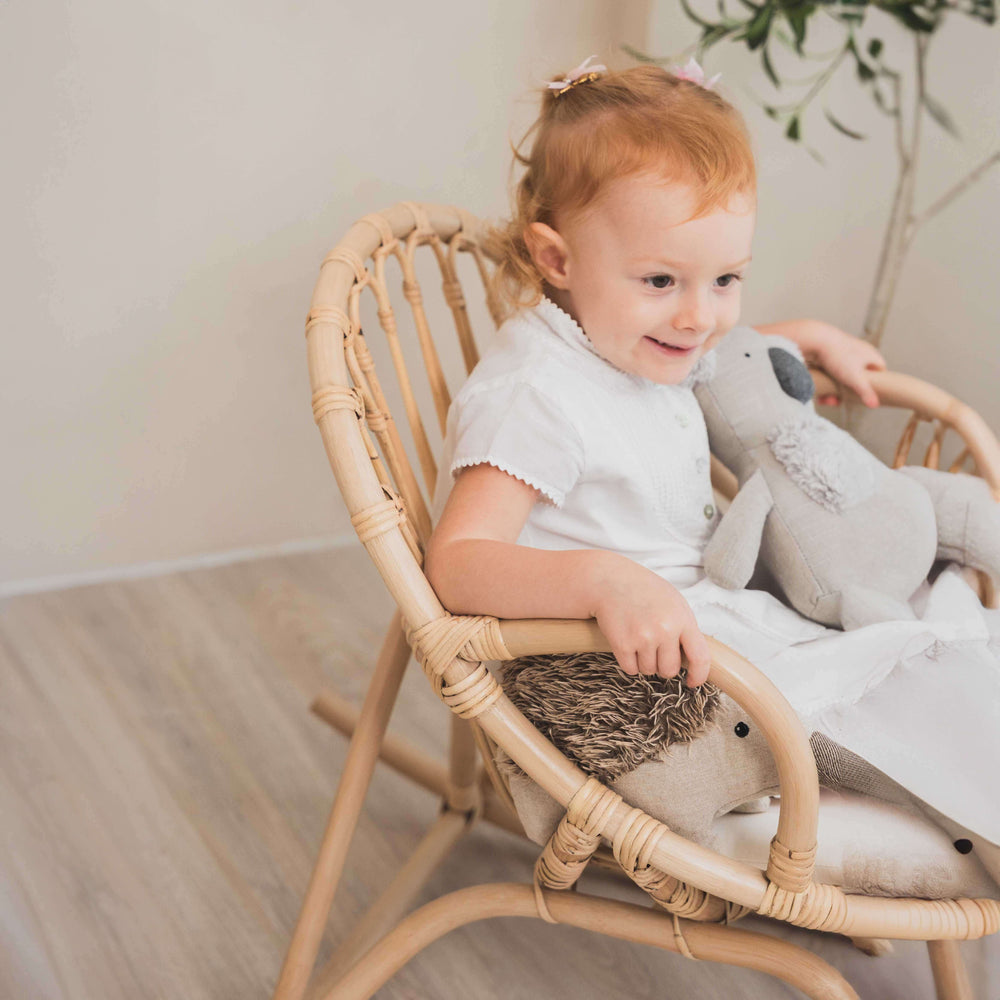 Twinkle Kids Rocking Chair | Rattan Chair | Happy Child with Doll on Chair | MOMIJI