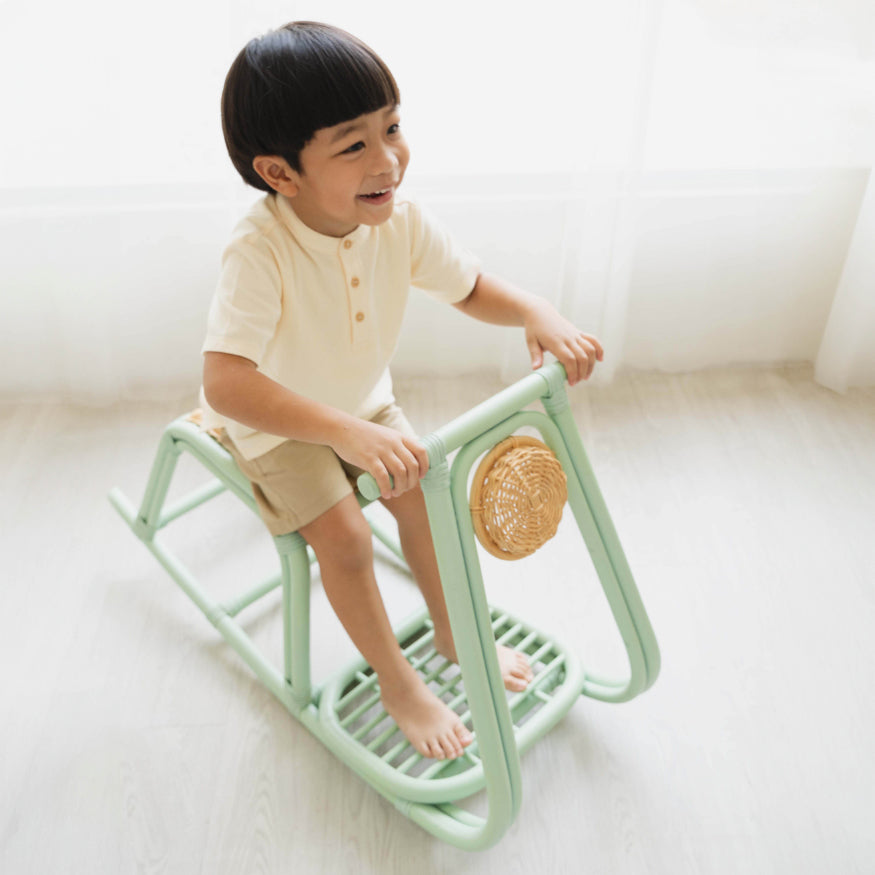 Vespa Rocker | Wicker Rocker | Mint | Happy Child on Rocker | MOMIJI