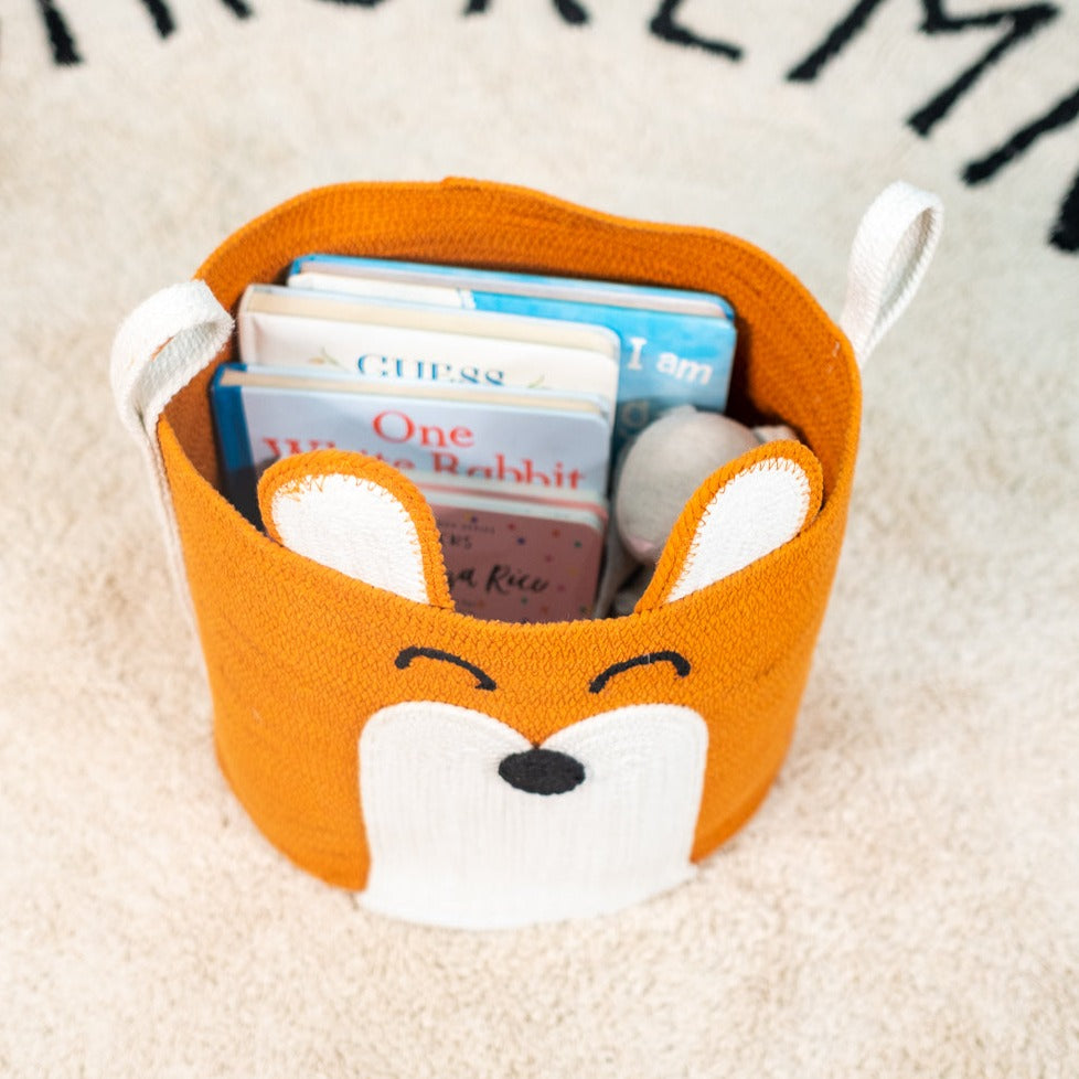 Animal Woven Cotton Rope Basket | Handwoven Baskets  | items Inside | Fox | Momiji