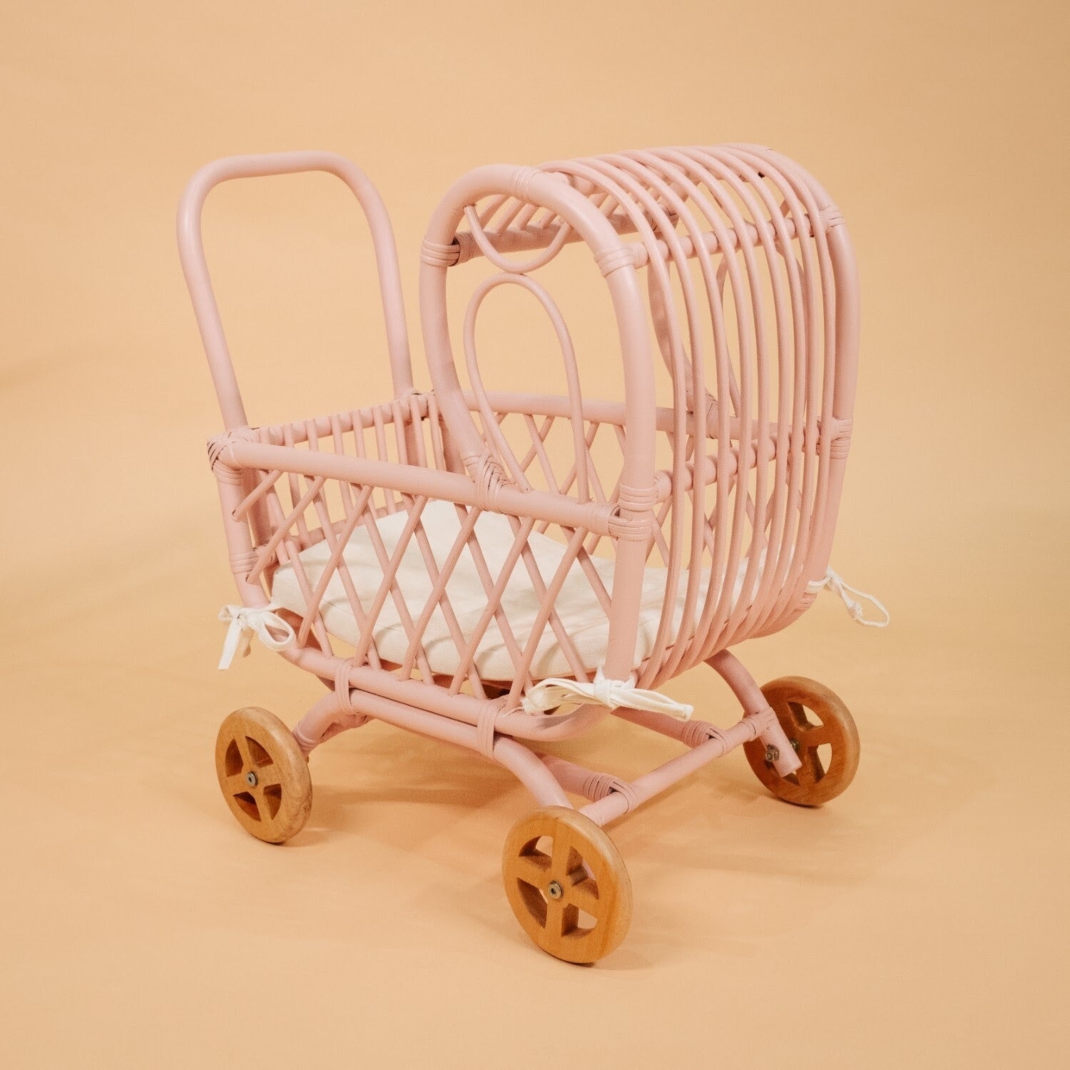 Layla Toy Stroller | Rattan | Doll Stroller | Pink | MOMIJI