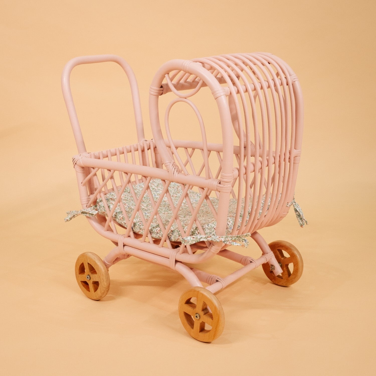 Layla Toy Stroller | Rattan | Doll Stroller | Pink | MOMIJI